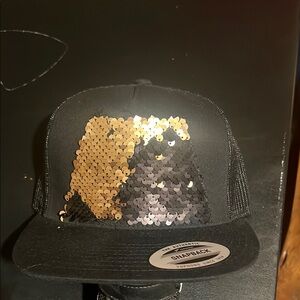 Sequin Snapback Hat - Black and Gold